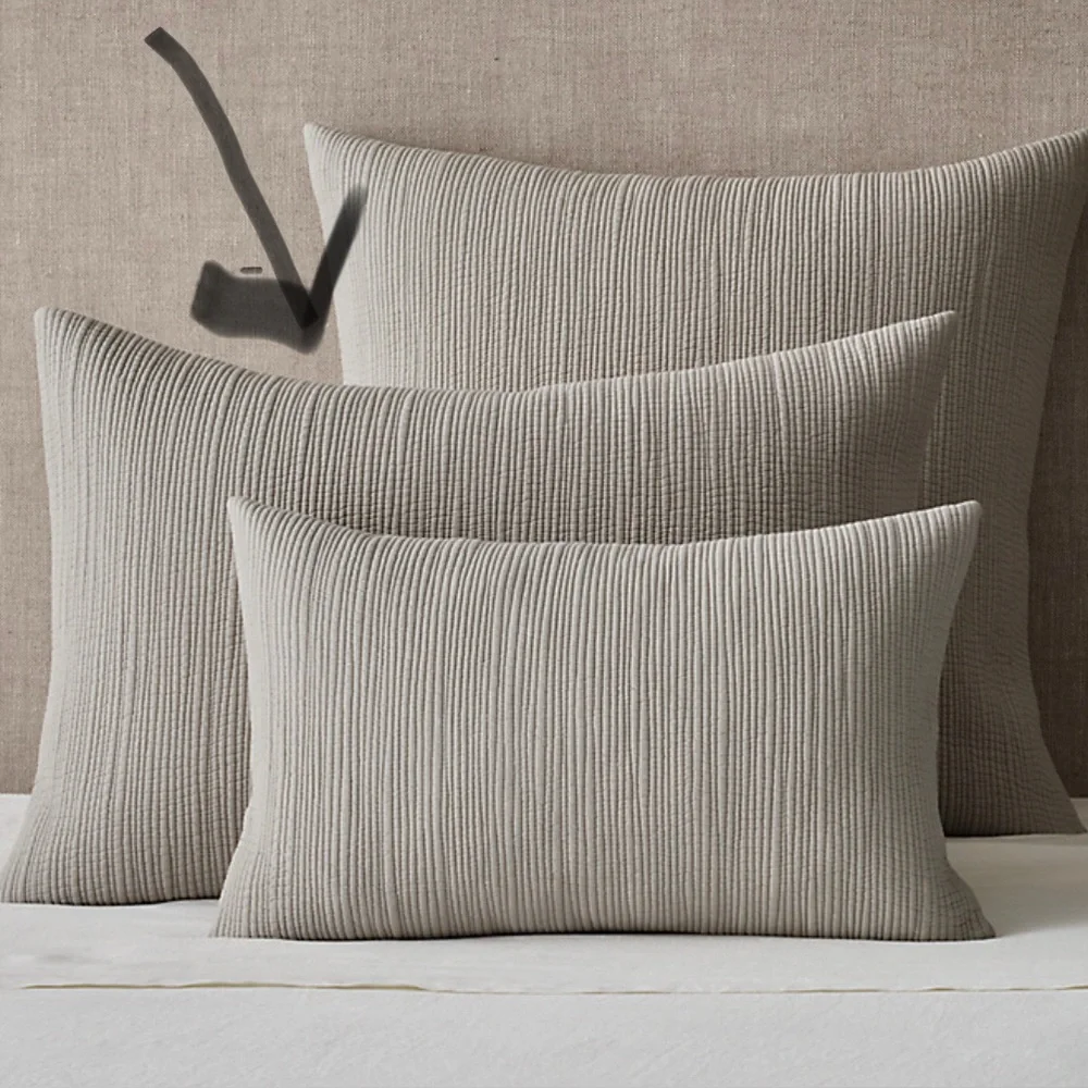 RH CHANNEL STITCH COTTON VOILE KING SHAM in FOG